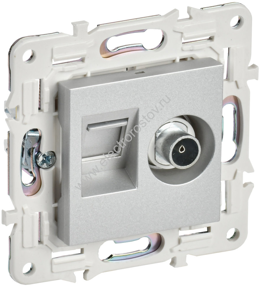 IEK SKANDY Серебряный Розетка двойная TV+RJ45 кат.6E SK-A15S