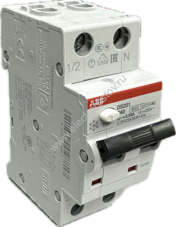 DS201 Автоматический выключатель диф. тока (АВДТ) 1P+N 6kA C40 30 мА AC ABB