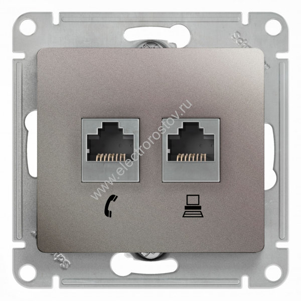 Glossa Платина Розетка компьютерная + телеф. RJ11+RJ45, кат. 5е Schneider Electric