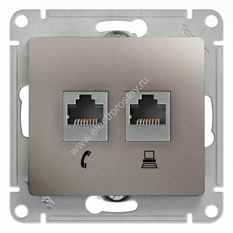 Glossa Платина Розетка компьютерная + телеф. RJ11+RJ45, кат. 5е Schneider Electric