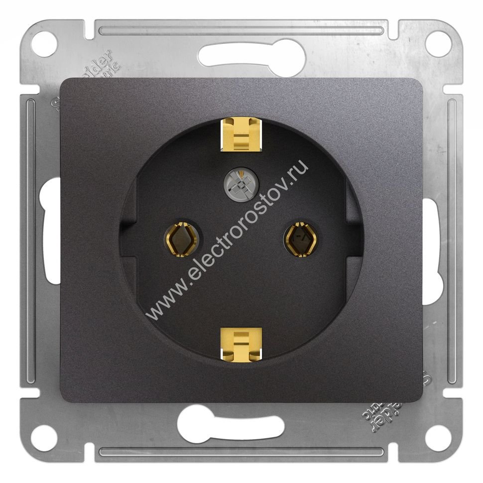 Glossa Графит Розетка 1-ая с заземением Schneider Electric