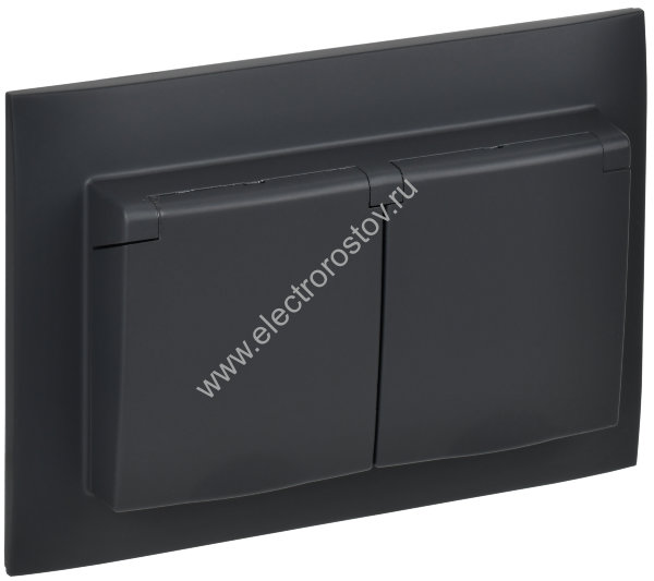 IEK SKANDY Графит Розетка 2-ая с/з с крышкой 16А в сборе IP44 SK-R12G