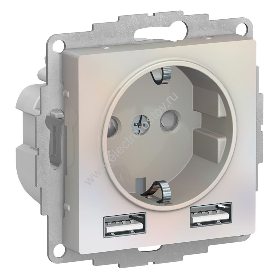 AtlasDesign Жемчуг Розетка + USB Розетка A+A, 1x2,4A или 2х1,2А Schneider Electric