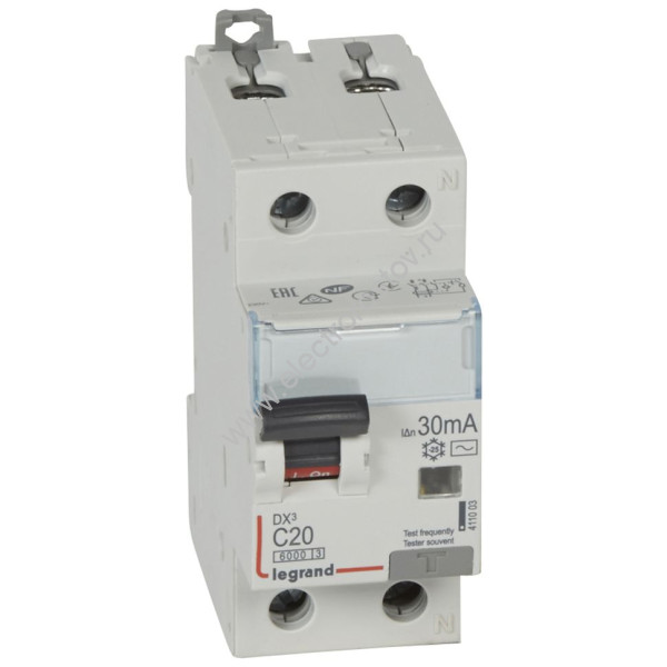DX3 Автоматический выключатель диф. тока (АВДТ) 1P+N С20 30мA АС Legrand