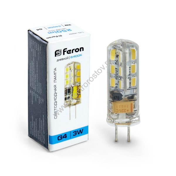 Лампа светодиодная LED G4 3вт 12В 6400K FERON