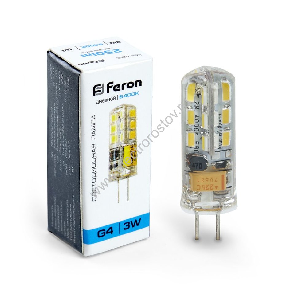 Лампа светодиодная LED G4 3вт 12В 6400K FERON