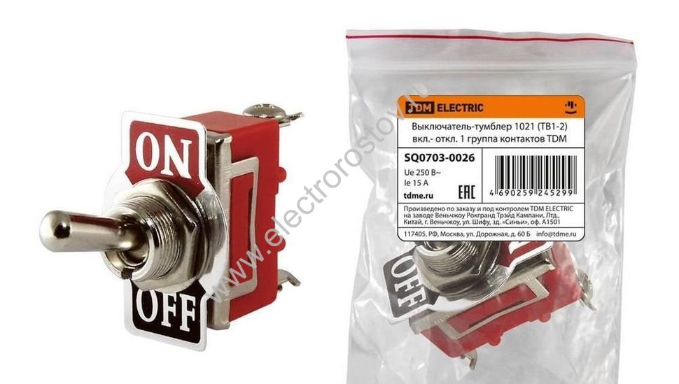 Выключатель-тумблер 1021 (ТВ1-2) вкл.- откл. 1 группа контактов TDM