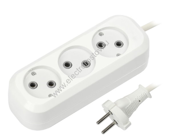 Удлинитель 1,5м, 3 розетки, 10А/2.2кВт без заземления ПВС 2х1.0 Smartbuy