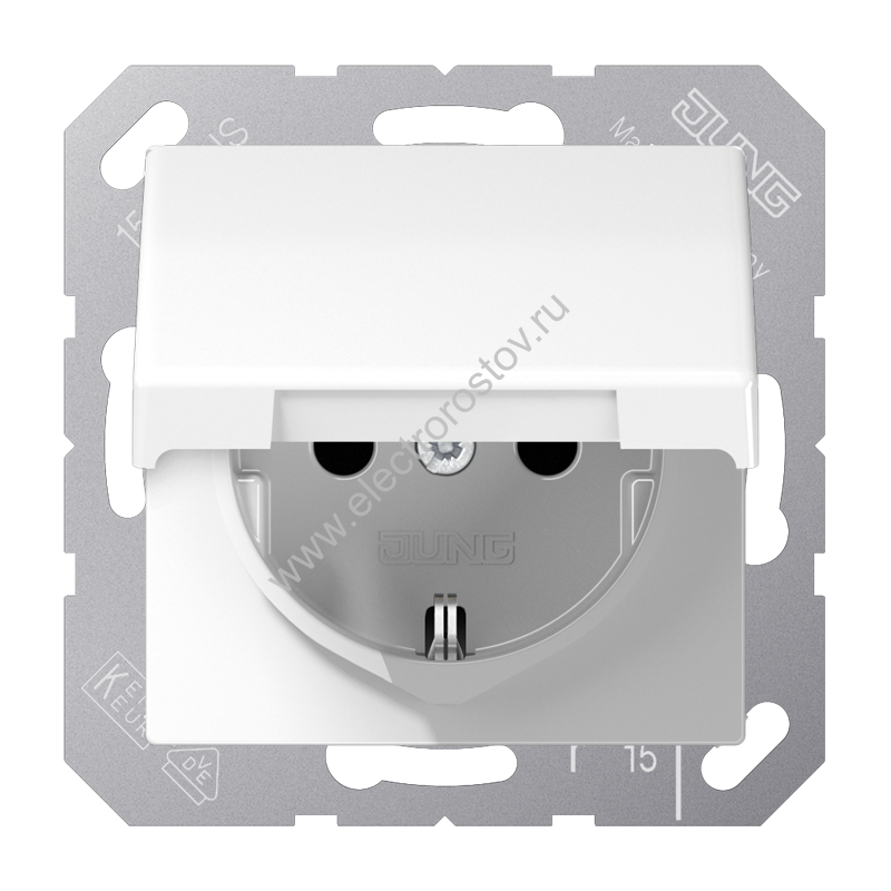 JUNG EcoProfi Белая Розетка 1-ая с/з с крышкой