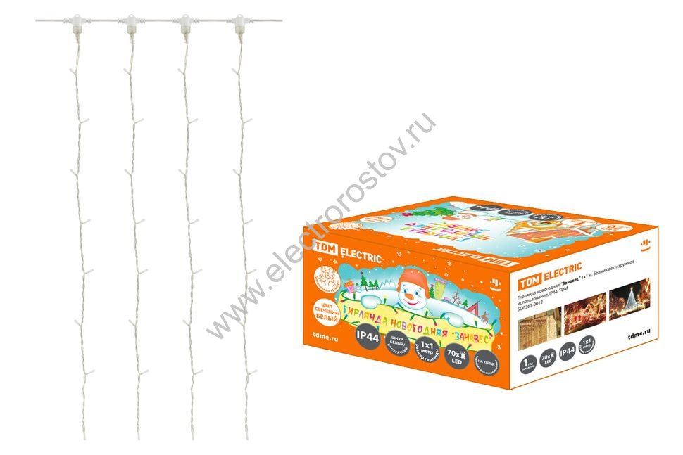 Гирлянда новогодняя "Занавес" 1.5х1.5 м, белый свет, наружное использование, IP44, TDM