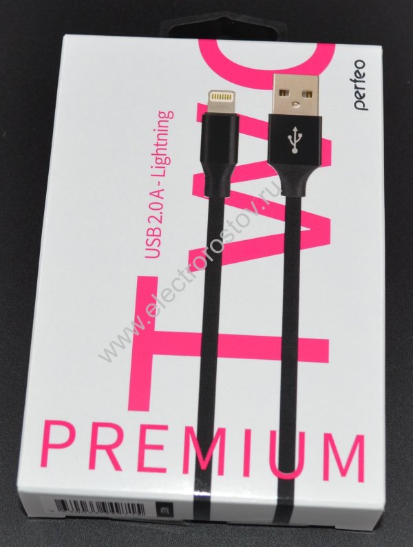 Шнур USB A - iPhone Lightning 2м в тканевой оплетке Perfeo
