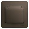 Glossa Шоколад Розетка 1-ая с/з со шторками с крышкой IP20 (в сборе с рамкой) Schneider Electric