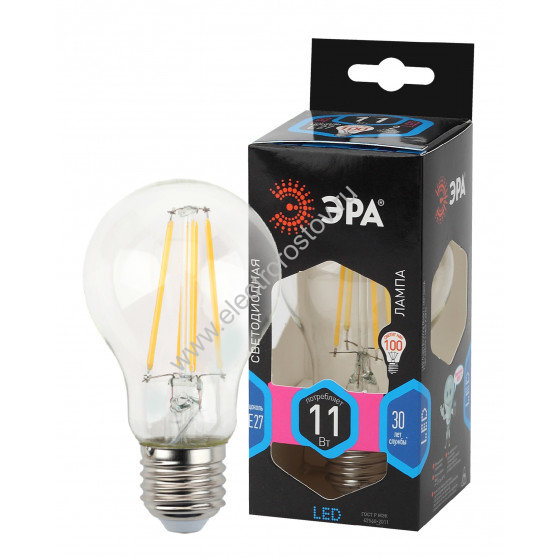 Лампа FILAMENT A60 Груша 11Вт E27 4000K 1080Лм прозрачная ЭРА