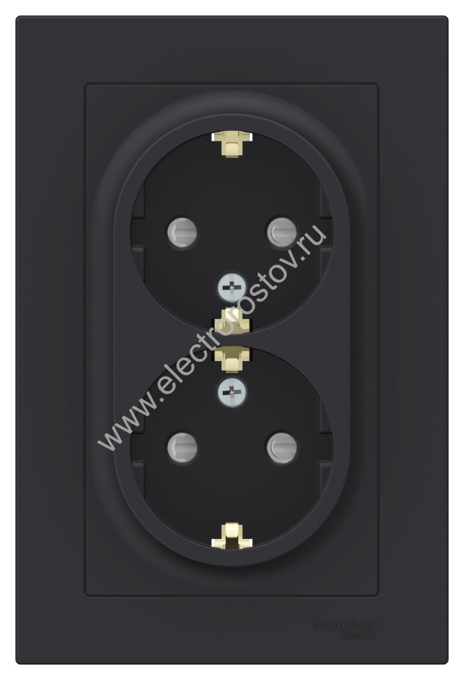 AtlasDesign Карбон Розетка 2-ая с/з со шторками, в сборе Schneider Electric