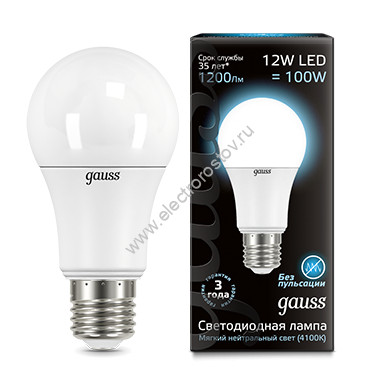 Лампа светодиодная LED A60 Груша 12Вт Е27 4000К Gauss