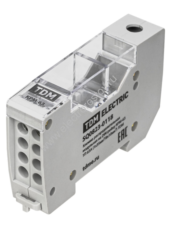 Клемма распределительная модульная на DIN-рейку КРМ-63 1П 63А (1х35мм²/8х10мм²) TDM