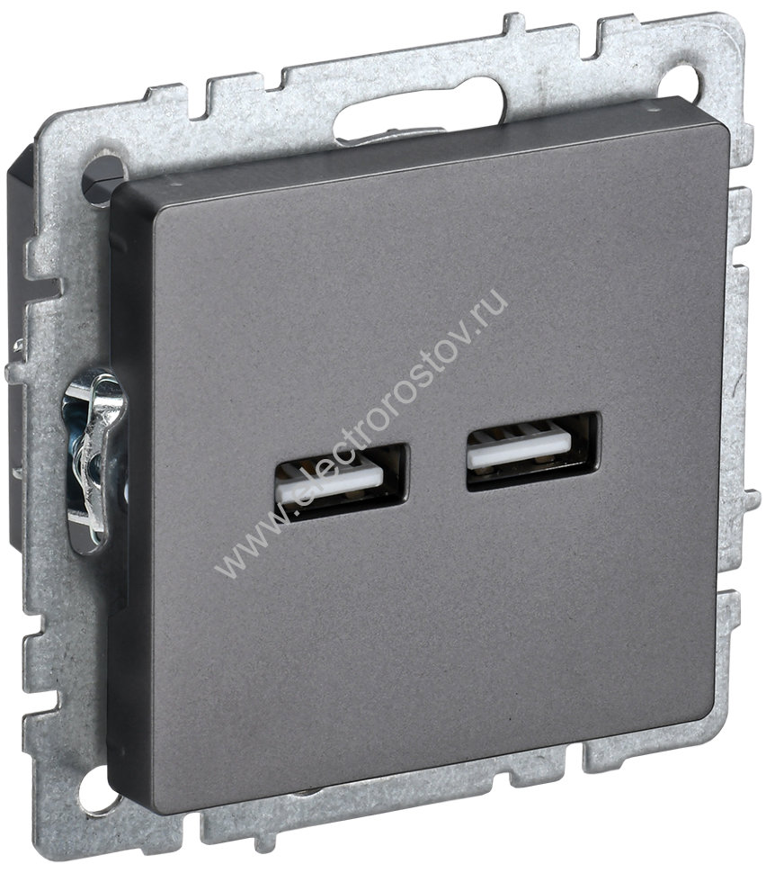IEK BRITE BASE Сталь Розетка USB A+A 3,1А РЮ10-1-БрС