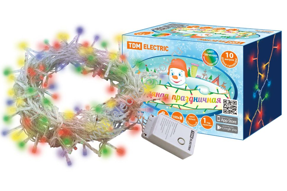 Гирлянда светодиодная СГ100М10, многоцвет., 10м, 8 режимов, 250В, TDM