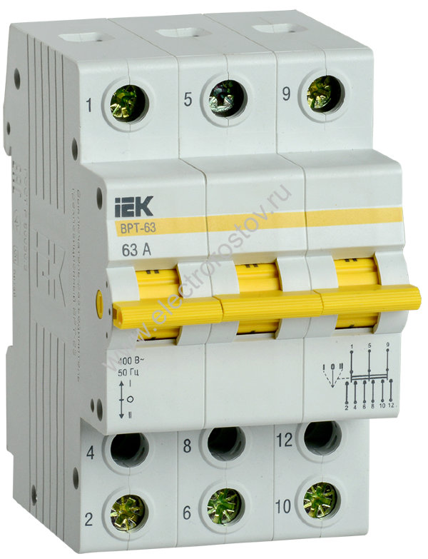 Модульный переключатель трехпозиционный ВРТ-63 3P 63А IEK