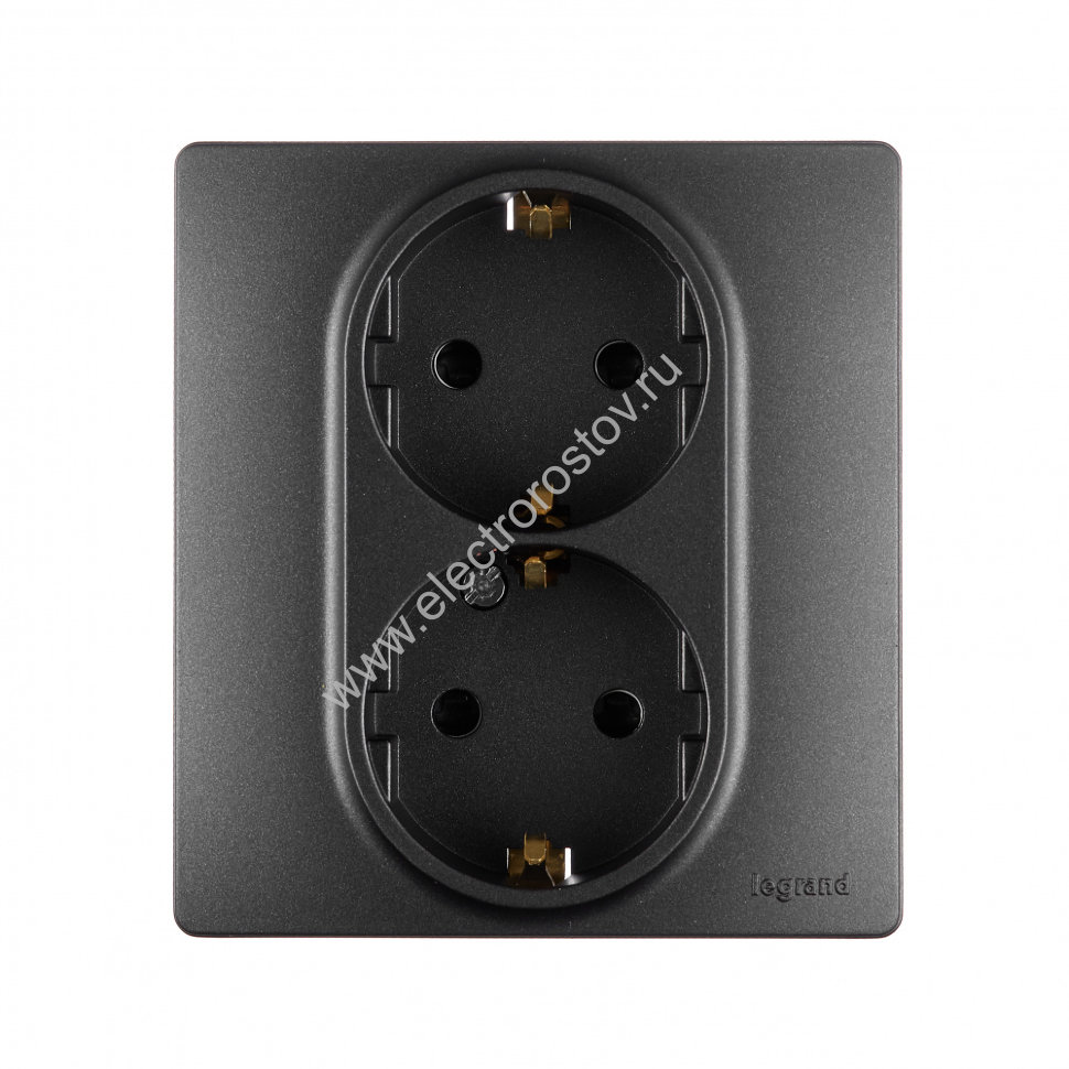 Etika Антрацит Розетка 2-ая с/з, с защ. шторками, авт. клеммы Legrand