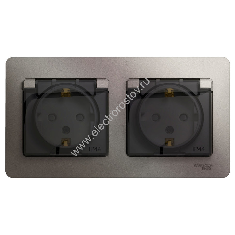 Glossa Платина Розетка 2-ая с/з, со шторками с крышкой, в сборе, IP44 Schneider Electric