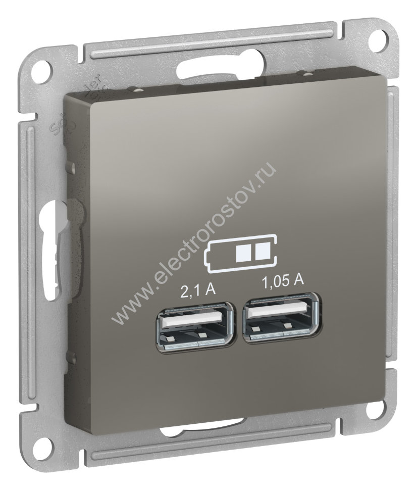 AtlasDesign Сталь Розетка USB A+A; 5В/2,1A; 2x5В/1,05A Schneider Electric