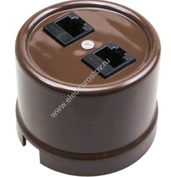 Лизетта Коричневый Розетка компьютерная двойная, палстик Bironi