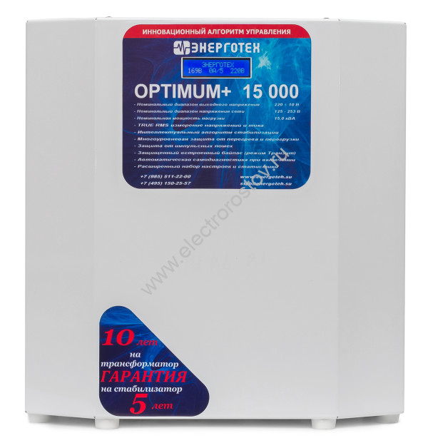 Стабилизатор напряжения OPTIMUM+ 15000, ±4,5%, 120÷260В, 15кВА Энерготех