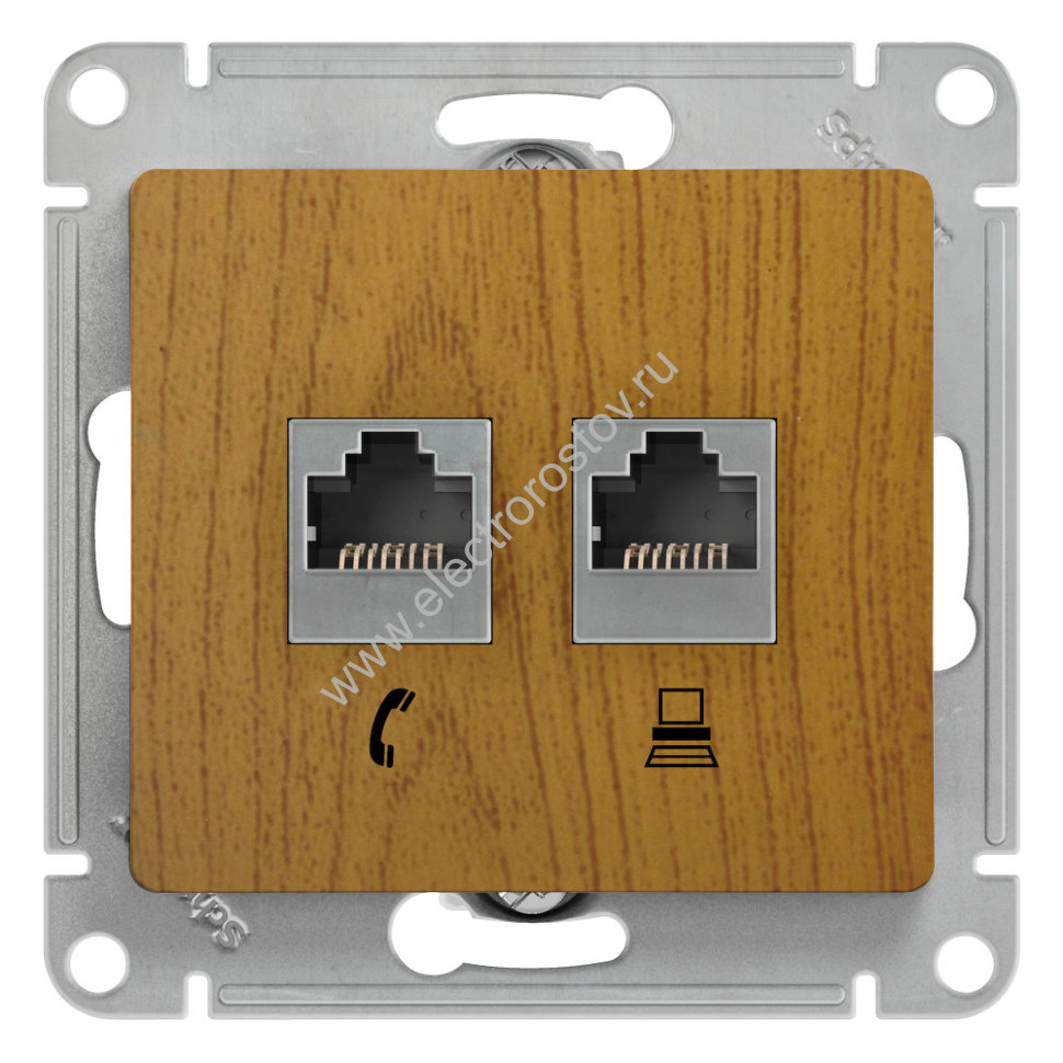 Glossa Дуб Розетка компьютерная + телеф. RJ11+RJ45, кат. 5e Schneider Electric