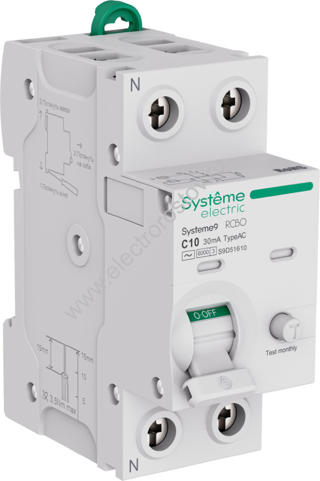Systeme Electric Systeme9 Авт. выкл. диф. тока (АВДТ) 1P+N C 10A 6kA 30мА Тип-AC 230В