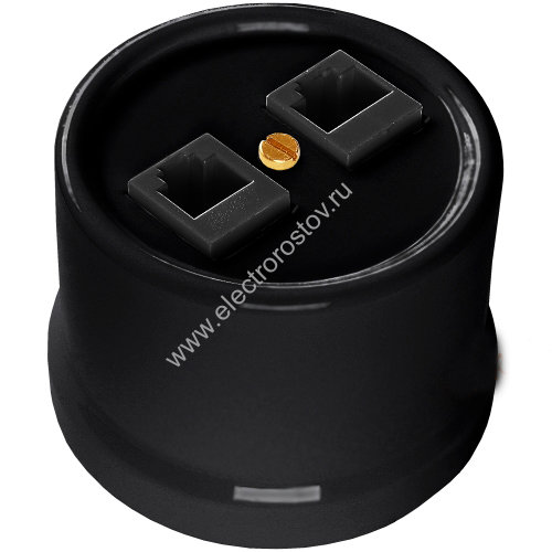 Лизетта Черный Розетка компьютерная двойная, палстик Bironi