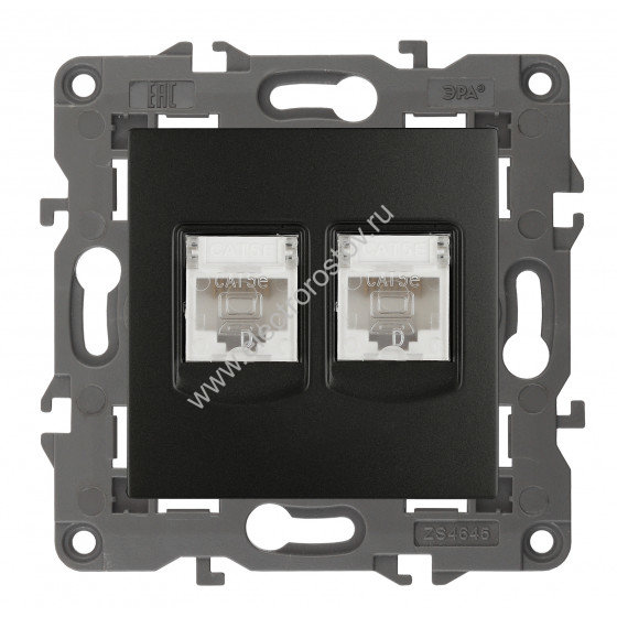 Elegance Антрацит Розетка компьютерная RJ-45 2-ая ЭРА