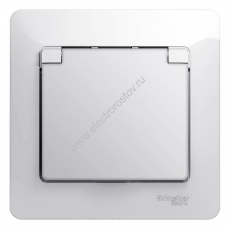 Glossa Белый Розетка 1-ая с/з со шторками с крышкой, IP20 (в сборе с рамкой) Schneider Electric