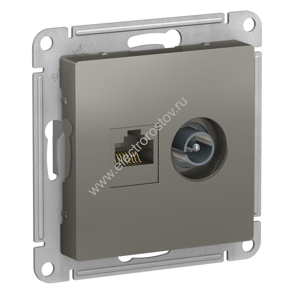 AtlasDesign Сталь Розетка двойная комп+ТВ, RJ45+TV, кат. 5e Schneider Electric