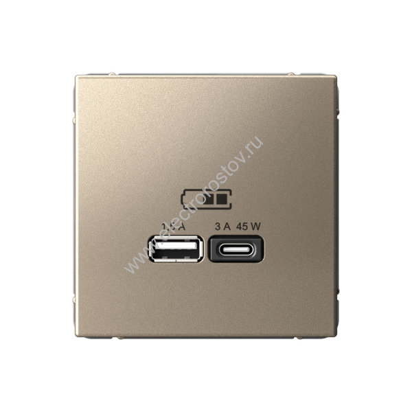 Systeme Electric ArtGallery Шампань USB Розетка A + тип-C 45Вт высокоскор.заряд. QC, PD, механизм
