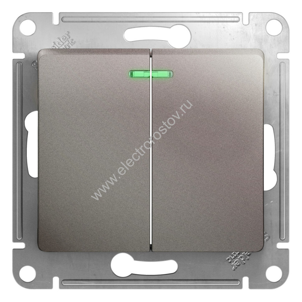 Glossa Платина Выключатель 2-клавишный с подсветкой Schneider Electric
