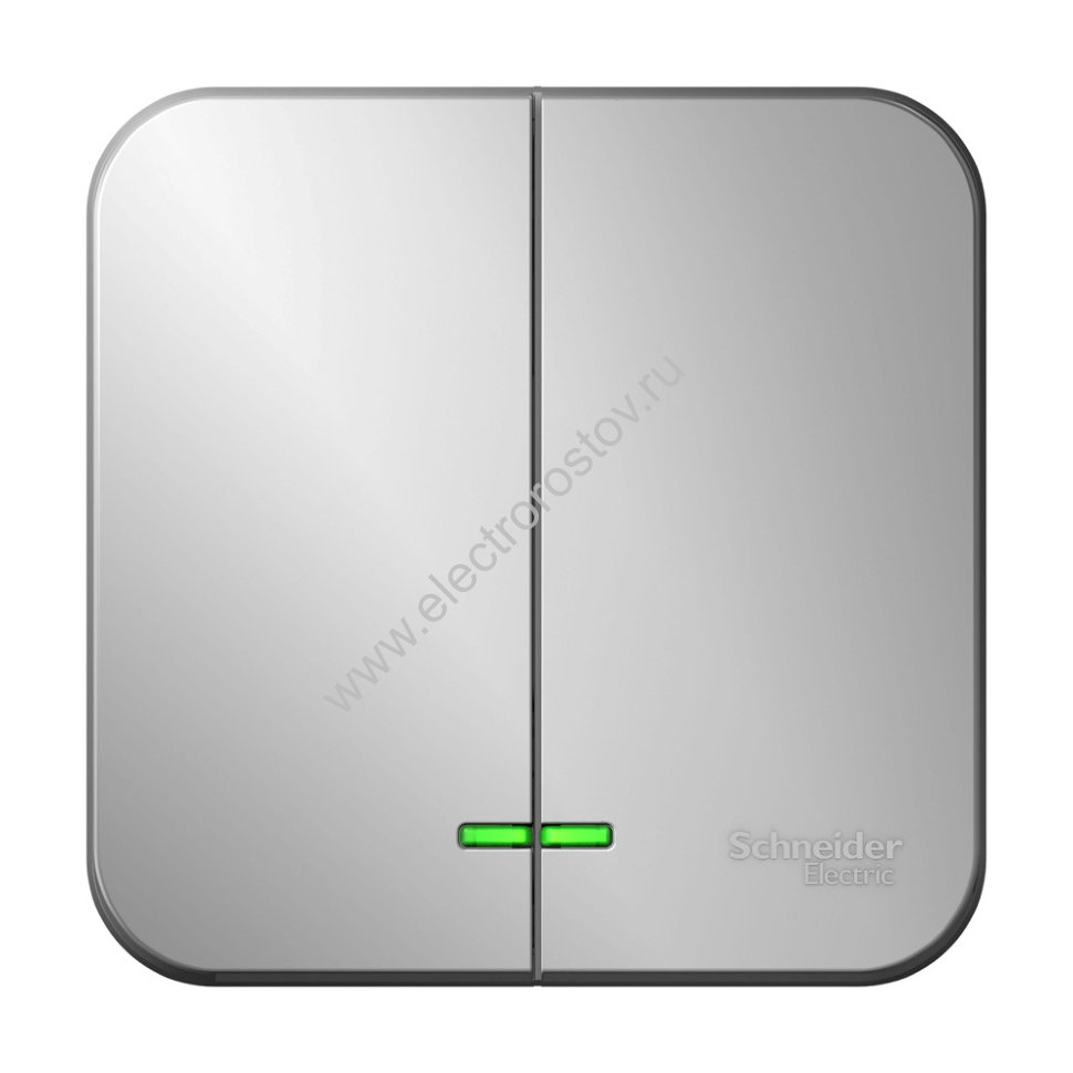 Blanca наруж Алюминий Выключатель 2-клавишный с подсветкой 10А, 250B, изолир. пластина Schneider Ele