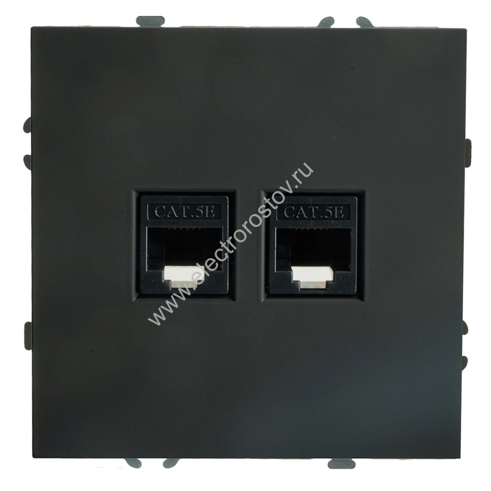 STEKKER Эмили Черный уголь, soft touch Розетка компьютерная 2-местная RJ-45