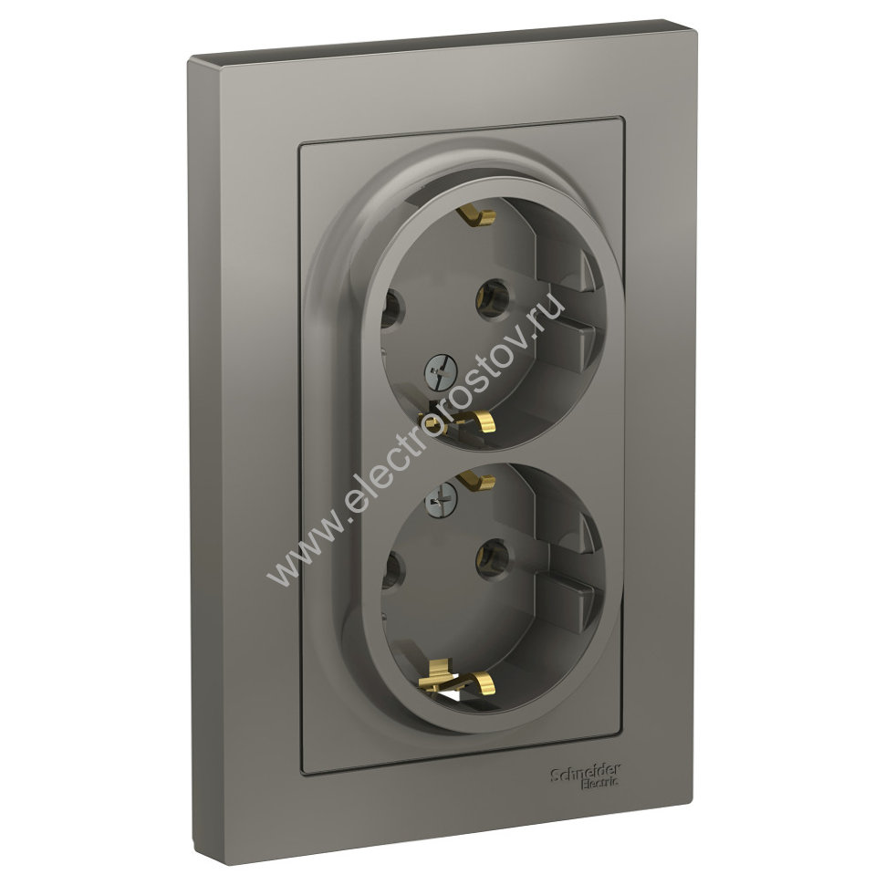 AtlasDesign Сталь Розетка 2-ая с/з, в сборе Schneider Electric