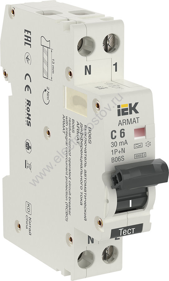 IEK ARMAT АВДТ B06S 1P+NP C6 30мА тип A (18мм)