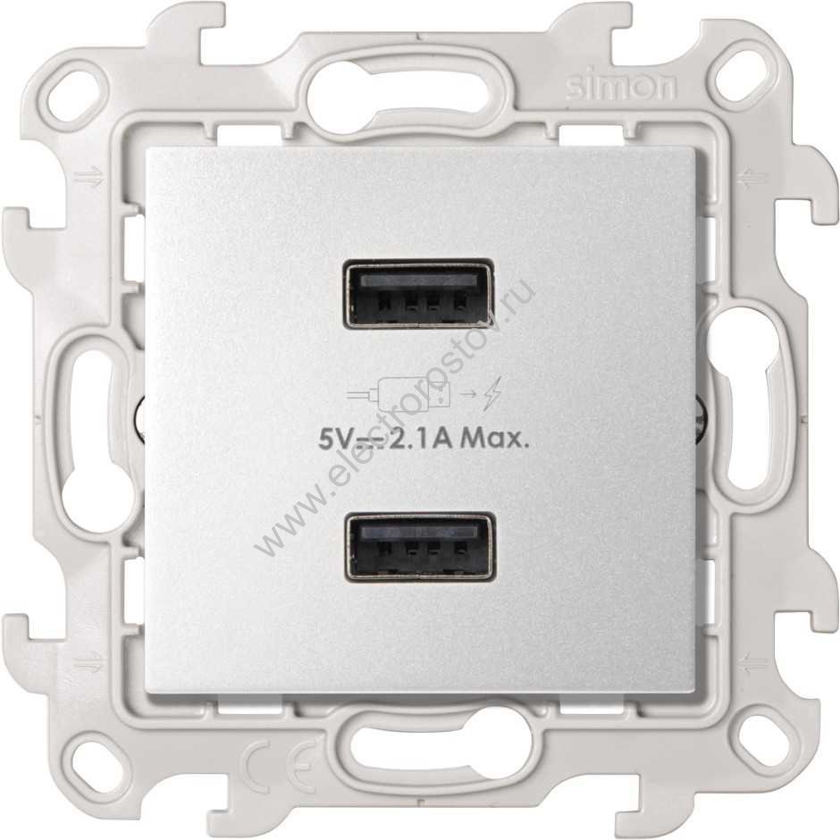 Simon 24 Алюминий Розетка 2хUSB 2,4A Simon
